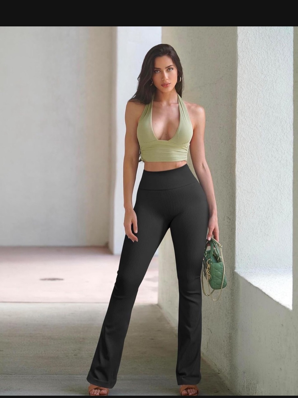 Women’s OQQ High-Rise Black Flare Pants with Sculpting Fit size medium